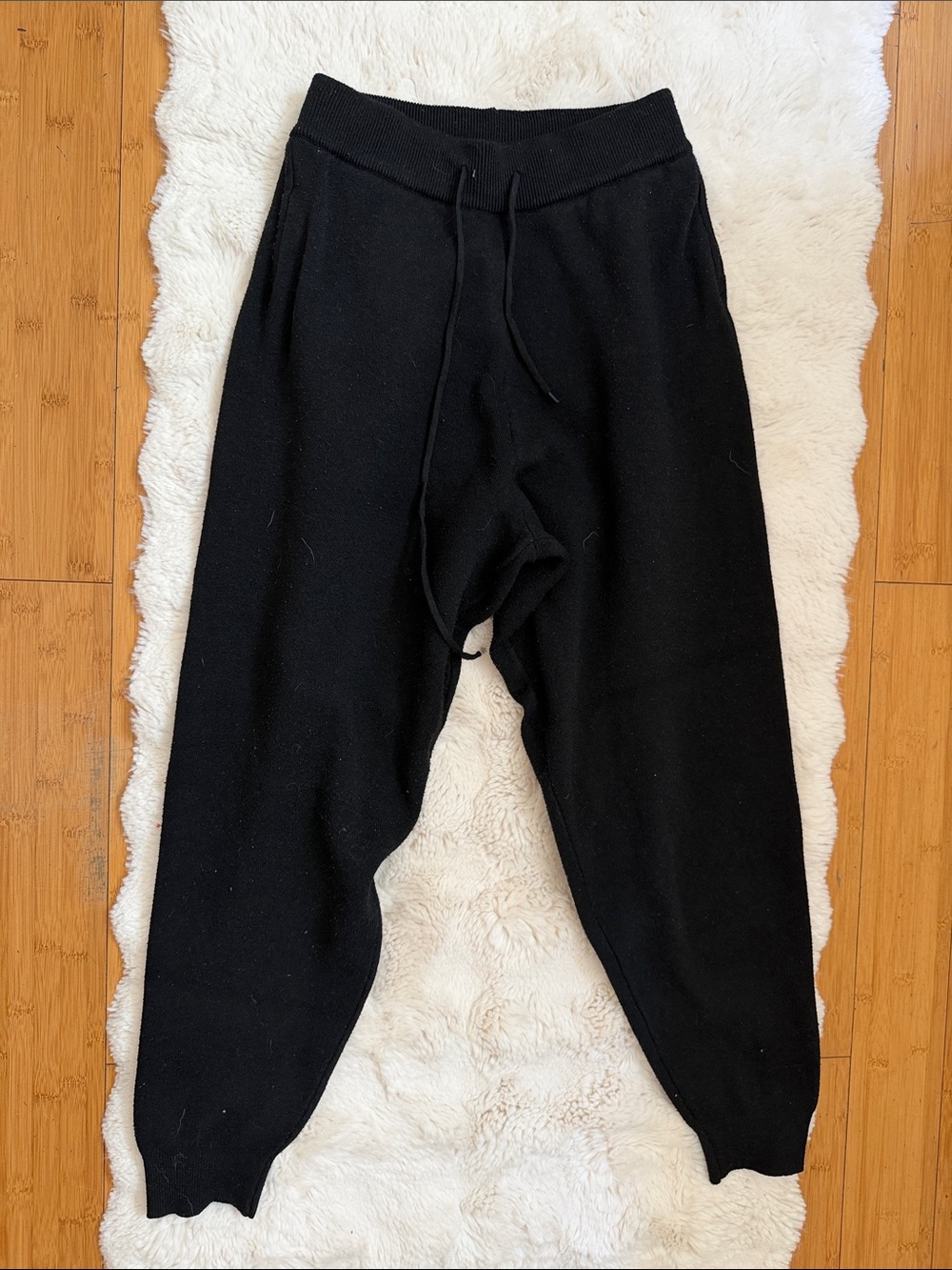 Hoodies Women’s Black Knit Jogger Pants with Drawstring Waist